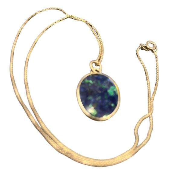 Eliat Cabochon Stone Pendant on 18" Sterling Silver Chain Vintage Necklace - Picture 2 of 6